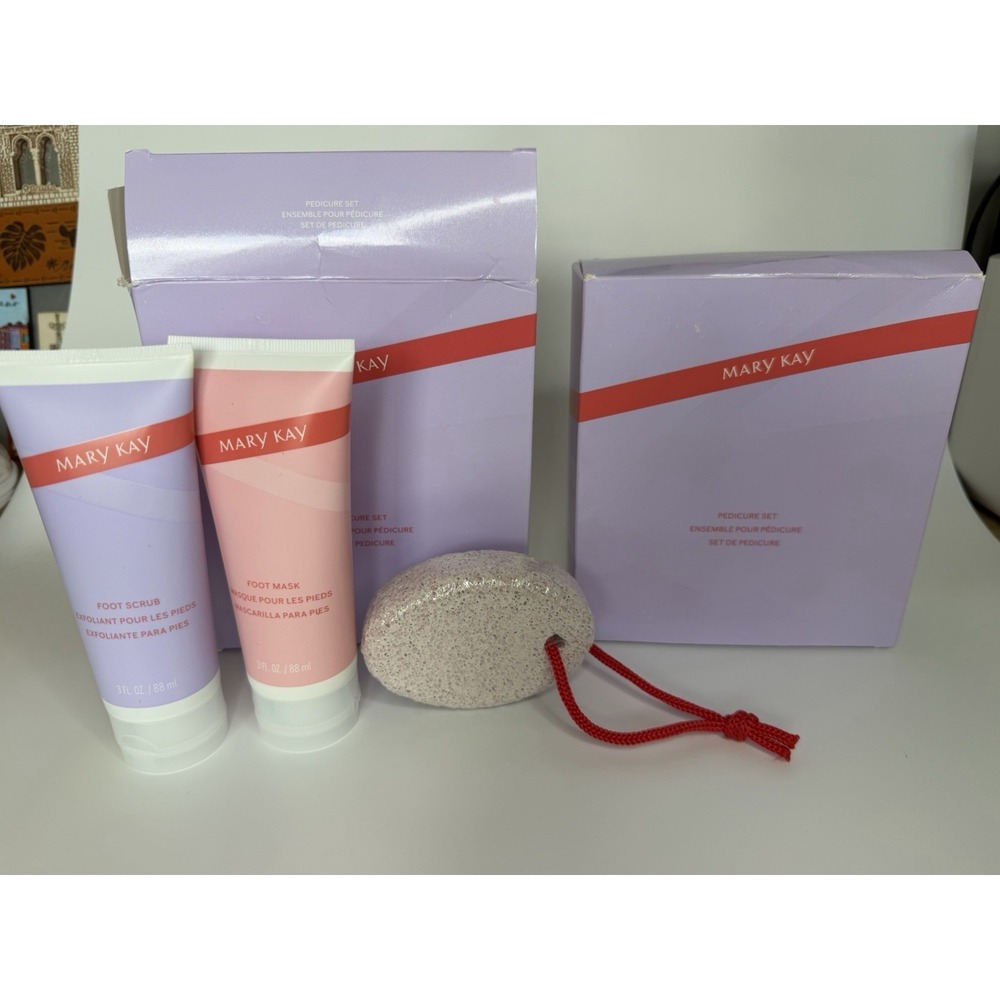 MARY KAY PEDICURE SET FOOT SCRUB FOOT MASK & PUMICE STONE NIB FULL SIZE Lot Of 2